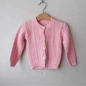 Vintage Pink Cable Knit Button Cardigan Sweater